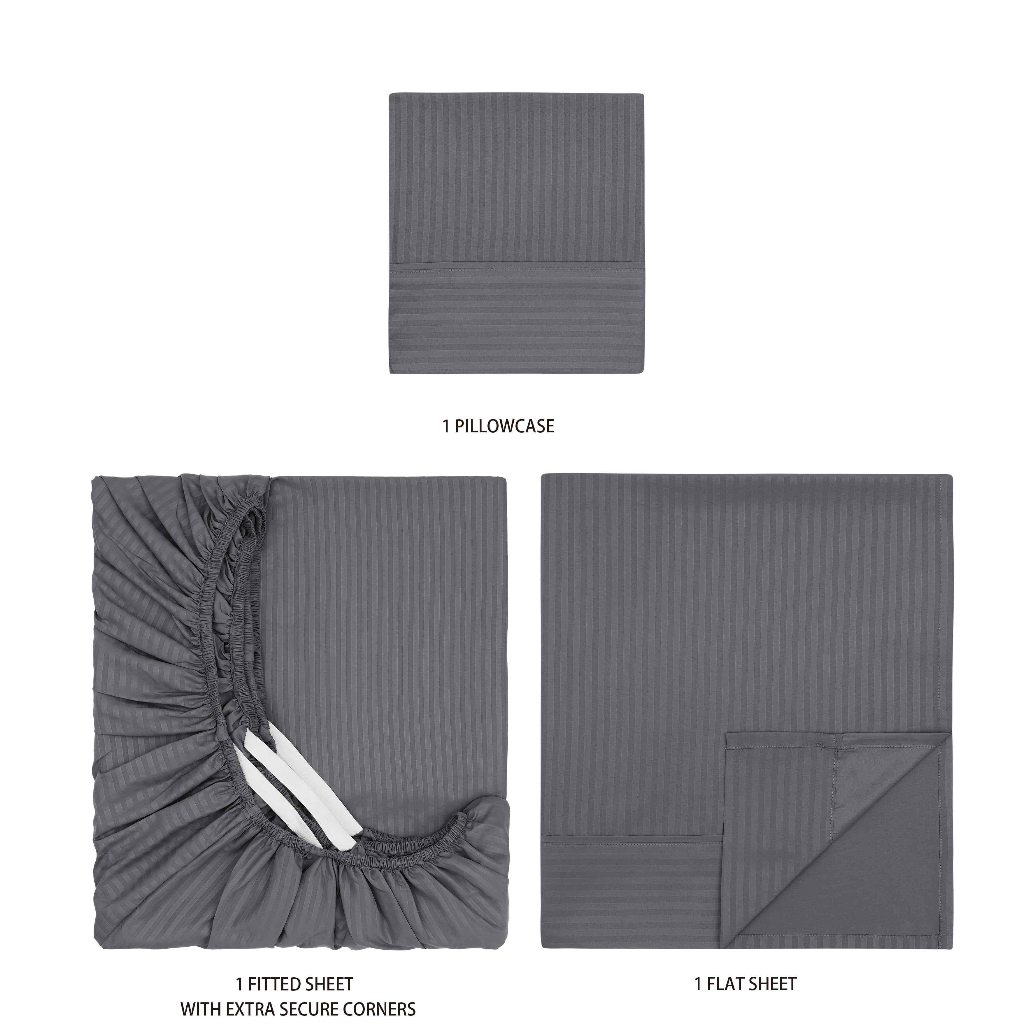 Mainstays Super Soft Brushed Microfiber Bed Sheet Set, Soothing Gray Embossed Stripe, Twin-XL, 3 Piece