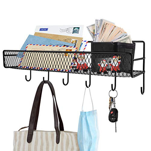 JERKKY Mail and Key Rack 1 Piece Wall Mounted Mail and Key Holder 7 Hook Rack Organizer Pocket and Letter Sorter for Entryway Kitchen Home Office Decor Bronze