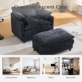 thumbnail image 4 of Lovableguy Modern Oversized Accent Chair with Ottoman,Chenille Deep Seat Upholstered Armchair,Comfy Single Sofa Couch for Living Room Bedroom Office Apartment,Black, 4 of 7