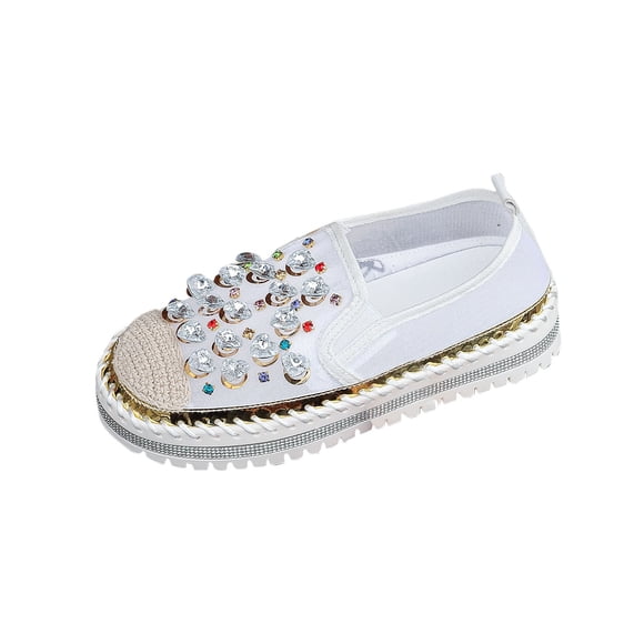 LOVZFMLL Women's Flat Shoes Fashion Rhinestone Slip On Sneakers Casual Comfort Platform Walking Shoes Glitter Bling Loafers White 8.5
