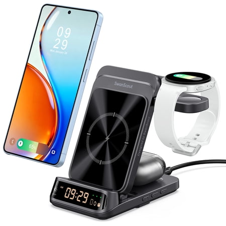 SwanScout Wireless Charger for Samsung Galaxy S26 Ultra/S26+/S26/S25/S24/S23/S22 Series, Galaxy Watch 8 Classic/8/Ultra/7/6/5/4, Galaxy buds, Foldable& Portable, SwanScout 708S (No Adapter)(Black)