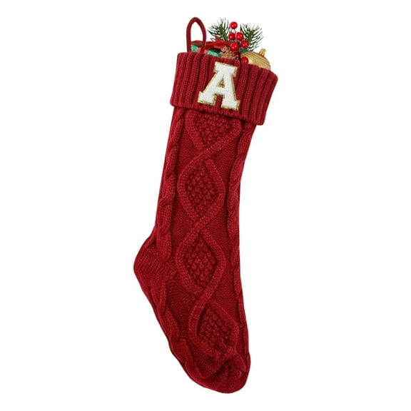 Personalized Christmas Stockings with Initials,18 Inches Large Embroidered Monogrammed Cable Knit Christmas Stocking for Family, Xmas Holiday Party Gifts & Decoration for Fireplace(Burgundy,Letter A)