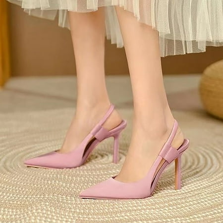 

LIANGP Women s Sandals Spring And Autumn New Silk Pointed Toe Single Shoes Slim Heel Sandals Women s Shoes Pink Size 8