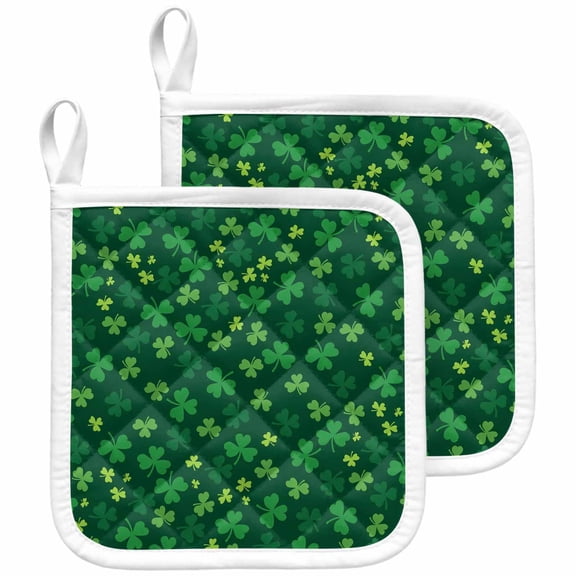 Green Shamrock Pot Holders for Kitchen Heatproof Potholder, 2 Pack St. Patrick's Day Spring Lucky Vintage Hot Pads Multipurpose Oven Pads Cloth Potholders Trivet for Cooking and Baking