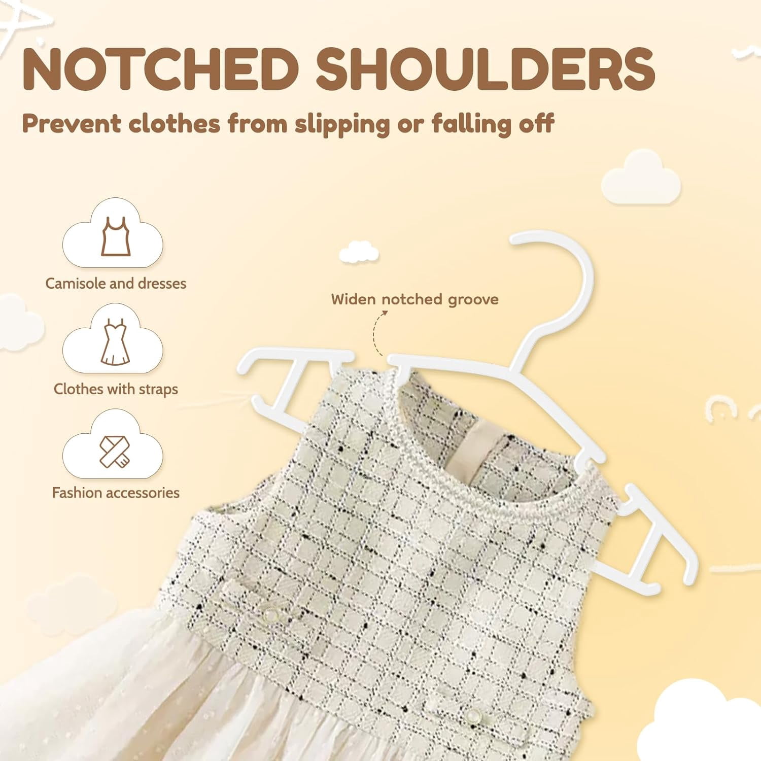Kids Plastic Hangers, Baby Clothes Hangers for Closet 50 Packs Non-Slip Toddler Hangers for Infant Child Clothing, Small Children, for Pants Coats Skirts (White)