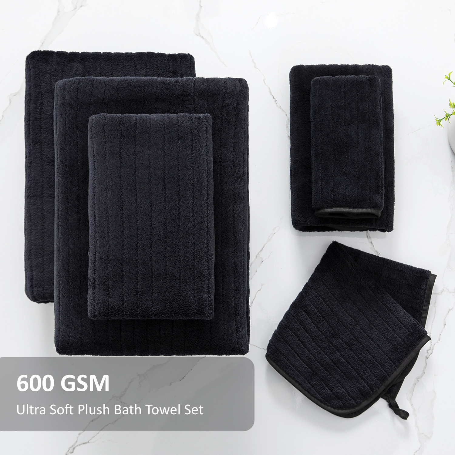 Covina Home 8-Piece Microfiber Bath Towel Set, Black photo 5