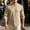 Khaki, variant on Stand Collar Single-Button Placket Blouse with Full Vertical Pleats, Long-Sleeve Breathable Linen Shirt for Outdoor Roadside Hiking Yellow L