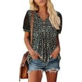 thumbnail image 2 of KISSMODA Womens V Neck Short Sleeve Summer Tops Button Down Pleated Tunic Tops Shirts S-3XL, 2 of 5