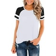 thumbnail image 1 of Nouveau T-Shirt Col Rond pour Femmes Manches Courtes Blouse Décontractée à Blocs de Couleur, 1 of 2