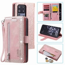 Dteck Case For Samsung S20 Ultra 5G (6.9 inch) PU Leather 9 Card Holder Flip Magnetic Wallet Purse Case with Zipper Coin Cash Pocket Fold Stand Cover, rosegold