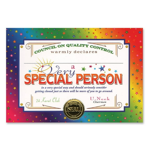 Beistle Very Special Person Certificate (Case of 6)