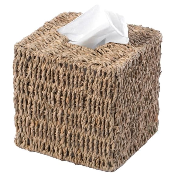 6 x 6 x 6 in. Natural Woven Seagrass Wicker Square Tissue Box Cover Holder, Brown