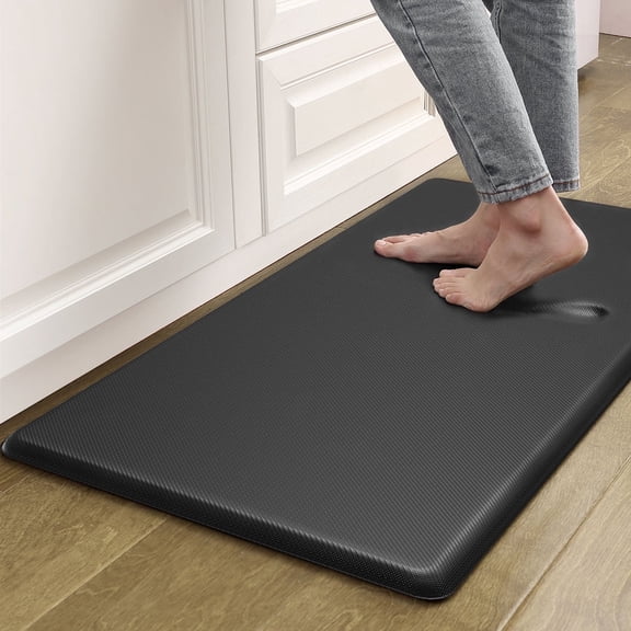 RLESO 0.75" Thick Anti Fatigue Kitchen Mat, Waterproof Memory Foam Standing Rug with Non-Slip Rubber Backing, Ergonomic Comfort Floor Pad for Laundry Room Office, 20x39 Inch Black