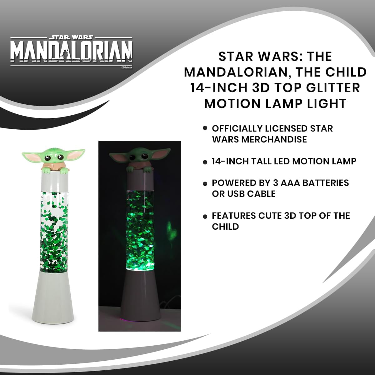 Star Wars Glitter Motion Mandalorian LED Night Light