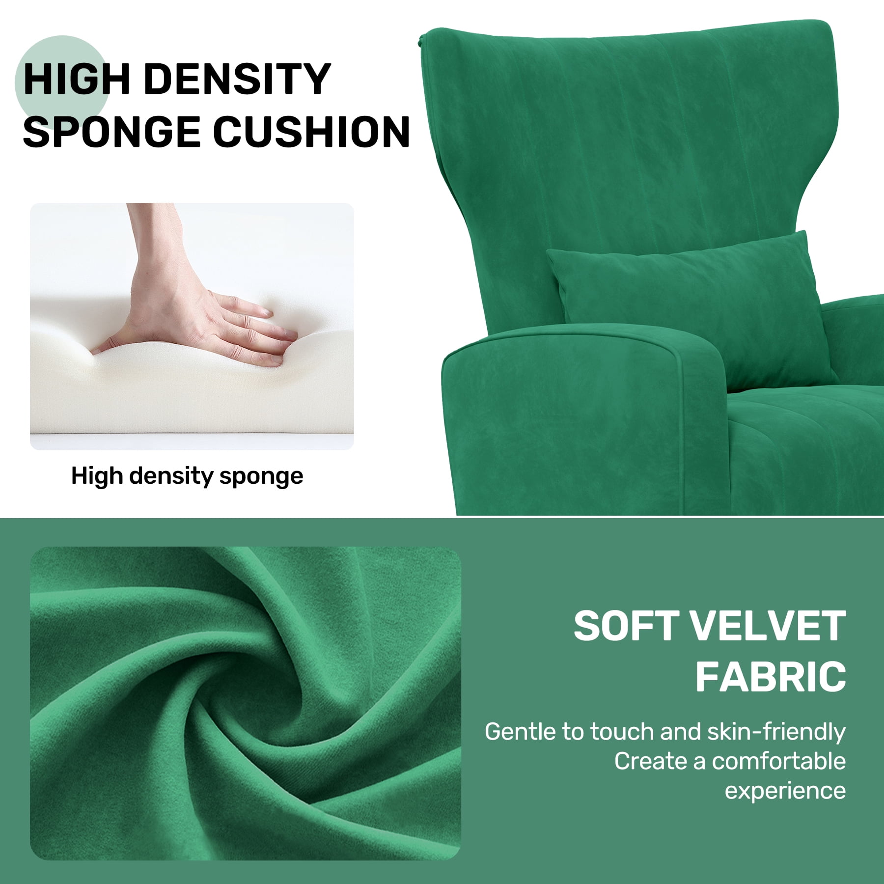MOONMISS Velvet Accent Chair for Living Room, Modern Arm Chair with Pillow, Single Sofa Lounge Chair for Bedroom & Reading Room,Green