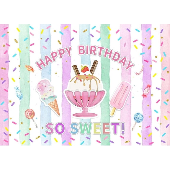 Happy Birthday Backdrop So Sweet Pink Birthday Photography Background for Girls Sweet Ice Cream Dessert Birthday Party Decorations Banner Supplies Photo Booth Props