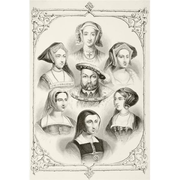 King Henry VIII of England & His Six Wives From Top Centre & Clockwise Anne Poster Print - 12 x 17