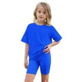 thumbnail image 7 of MKOSPLRT Kids' Casual Short Sleeve T-Shirt Yoga Shorts Set Oversized Breathable Summer Outfits Solid Loose Fit Two Piece for Boys Girls 5-15 Years, 7 of 7