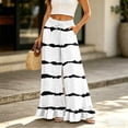thumbnail image 3 of Striped Palazzo Pants for Women Casual Oversized Wide Leg Ruffle Flowy Pants with Pockets Baggy Vacation Summer Pant, L, 3 of 7