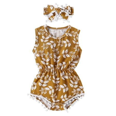 

Toddler Baby Girl 2Pcs Floral Sleeveless Tassel Bodysuit Romper