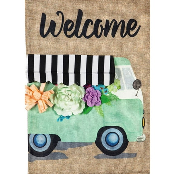 Evergreen Burlap Garden Flag - Flower Truck, High Quality, Durable Burlap, Decorative Seasonal Flag, Size - 12.5" x 18"