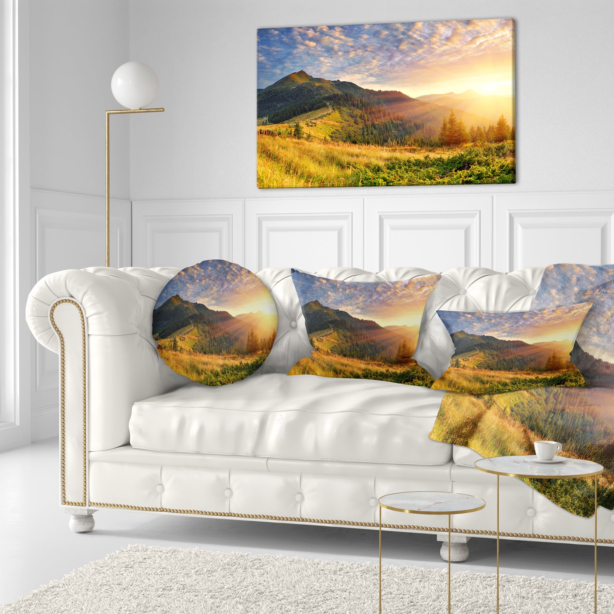 Designart Summer Sunrise Under Thick Clouds - Landscape Photography Throw Pillow - 12x20