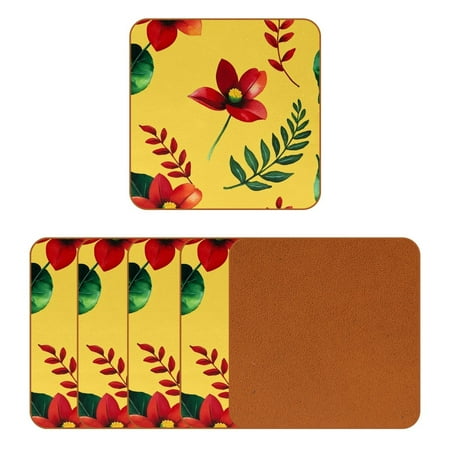 

YZUOUZY Coasters Coaster 6 Pieces Square Custom Coasters Floral Twig Feathers Watercolor