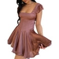 thumbnail image 4 of xiaxaixu Robe d'Été Décontractée pour Femmes Couleur Unie Col Carré Manches 1/4 Dos Nu Robe de Plage Vacances Fête Mini Robe, 4 of 4