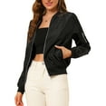 thumbnail image 1 of Chaqueta bomber casual con cremallera para mujer INSPIRE CHIC, abrigo cortavientos con bolsillos, talla XS, color negro, 1 of 7