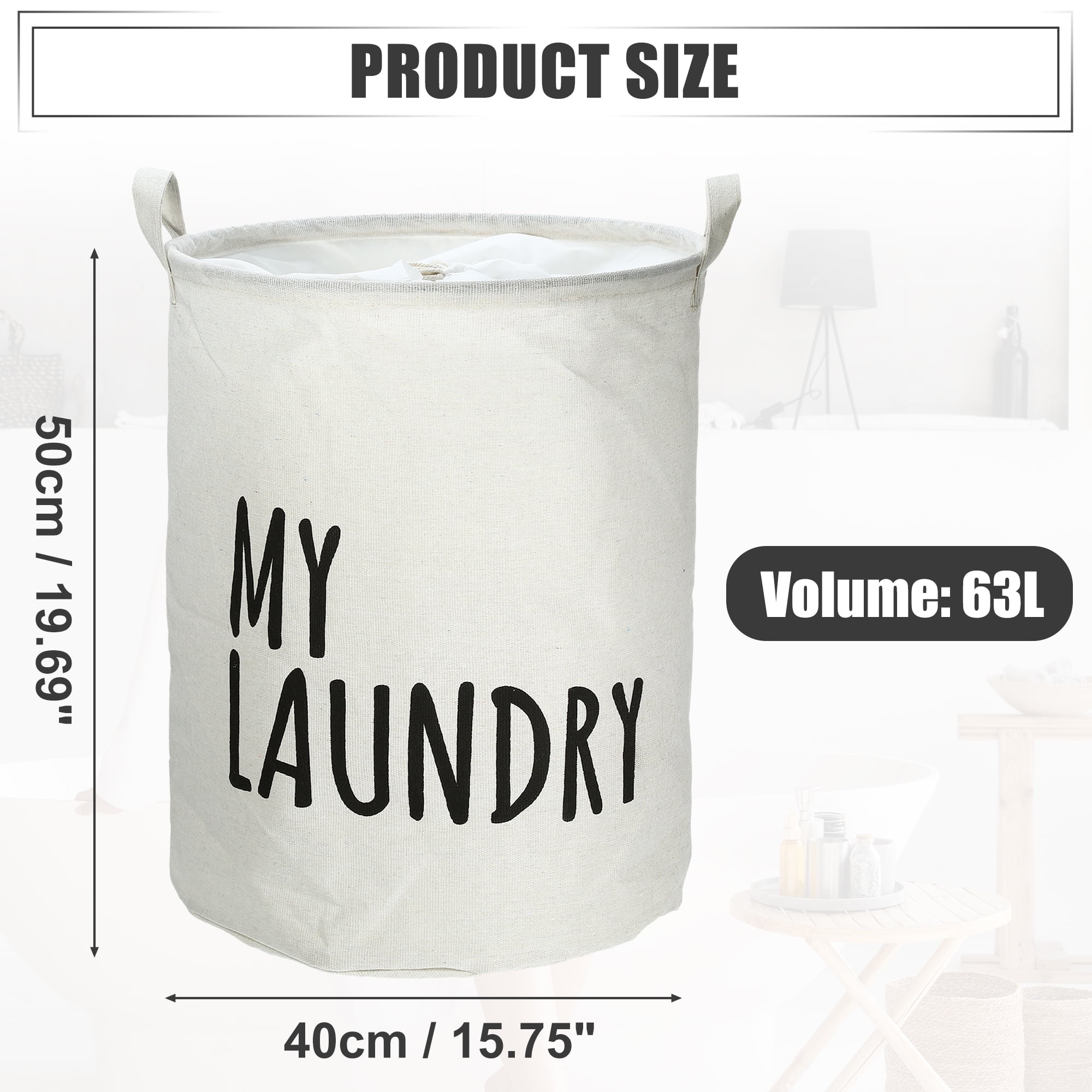 Unique Bargains Foldable Laundry Basket with Handle 1 Pc White-15.75"x19.69"