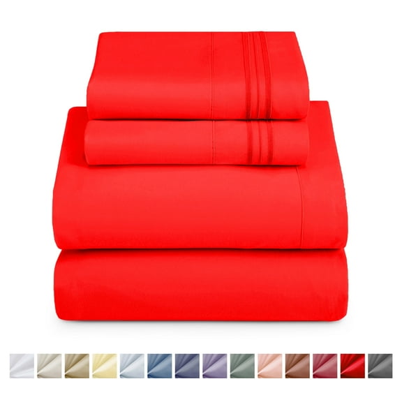 Nestl Split King Sheets For Adjustable Bed, 5 Piece 1800 Series Soft Microfiber Deep Pocket Split King Sheets Set, Cherry Red