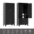 thumbnail image 4 of Elegant 71'' Farmhouse Metal  Wardrobe Cabinet with Hanging Rod, 2 Barn Doors Armoire Closet with 2-Drawers for Bedroom,Home,Office,Black, 4 of 6