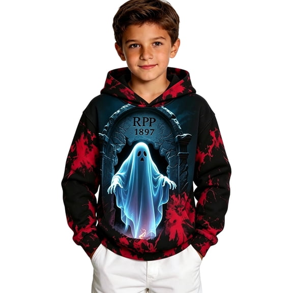 Weebloom Kids Halloween Hoodies For Boys Funny Graphic Fleece Toddler Hoodie Pullover Tops,Size 4-14 Y