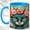 Blue, variant on Floral Cat Coffee Mug, Teal Cat Mug, Ceramic 11 oz