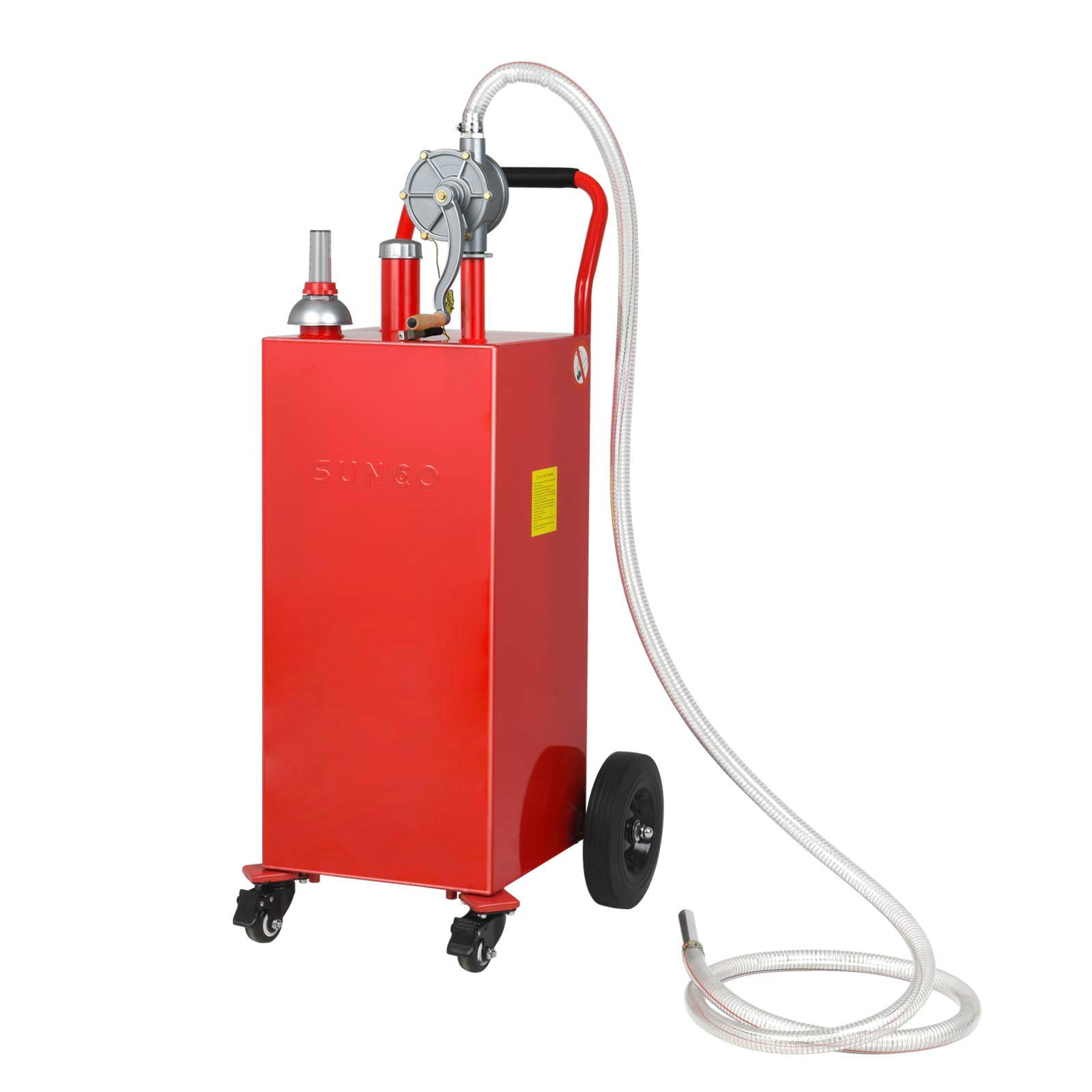 30 Gallon Gas Caddy Tank Storage Gas Diesel Fuel Transfer Wheel Hose w/ Pump Red 