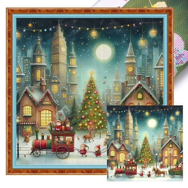 Hilo Algodón Ecológico Bordado Punto Cruz Casa Navidad Impreso 18 Quilates 50x50cm