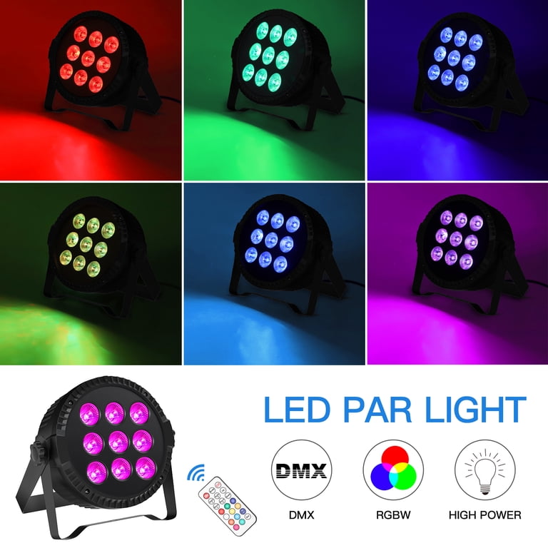 4pcs Stage Lights,9 LED DJ Par Lights w/Tripod Stand, RGBW Mixed