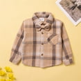 thumbnail image 2 of Zshosam Girls Flannel Shirts Shacket for Kids Plaid Long Sleeve Coat with Pockets Boys Girls Causal Loose Fit Button Lapel Jackets Trendy Cute Jacket Outerwear Size 4T 5T,(Khaki 4-5 Years), 2 of 7
