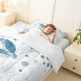 thumbnail image 3 of jejeloiu Watercolor Sea Turtle Twin Comforter Sets,Coral Fish Print Bedding Set For Boys,Blue White,2-Piece,1 Comforter and 1 Pillowcase, 3 of 7