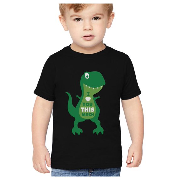 Tstars Boys Unisex Valentine's Day Shirts for Kids Love Valentine's Day Dinosaur t-shirts I Love You This Much T Rex Gift Idea for Boy Toddler Kids T Shirt