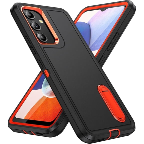 For Samsung A14 Military Grade Dual Layer Shockproof Phone Case Build With Kickstand Dustproof Drop Proof Protective Cover for Galaxy A14 5G 6.6"(Black/Orange)