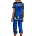 thumbnail image 3 of Hvot&aat Womens V-neck Short Sleeve Pajama Set Elastic Waist Loose Fit Pants and Sleepwear Top, 3 of 5