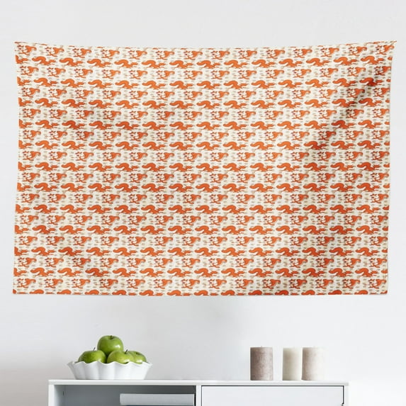 Squirrel Tapestry, Pattern of Baby Cartoon with Hedgehog and Moose Animals Watercolor Woodland Art, Fabric Wall Hanging Decor for Bedroom Living Room Dorm, 2 Sizes, Multicolor, by Ambesonne