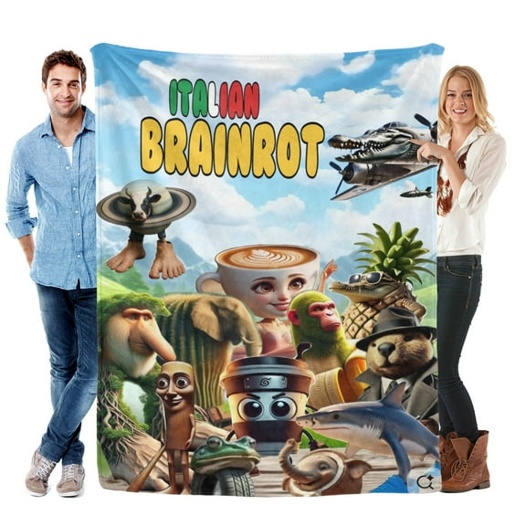 Throw Blanket for Italian Brainrot Tung Tung Sahur Bed Couch Soft Warm Flannel Blanket for Kids Boys Girls Gifts Home Decor 30x40 Inch
