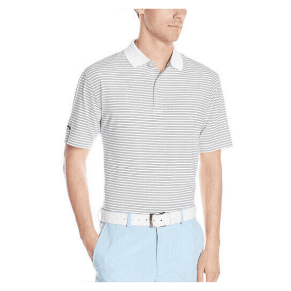 Callaway, Men's Short Sleeve Golf Polo, White Striped, Large