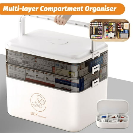 LineYDI 3-Tier Medicine Organizer Portable Medicine Cabinet Empty First Aid Kit for Home