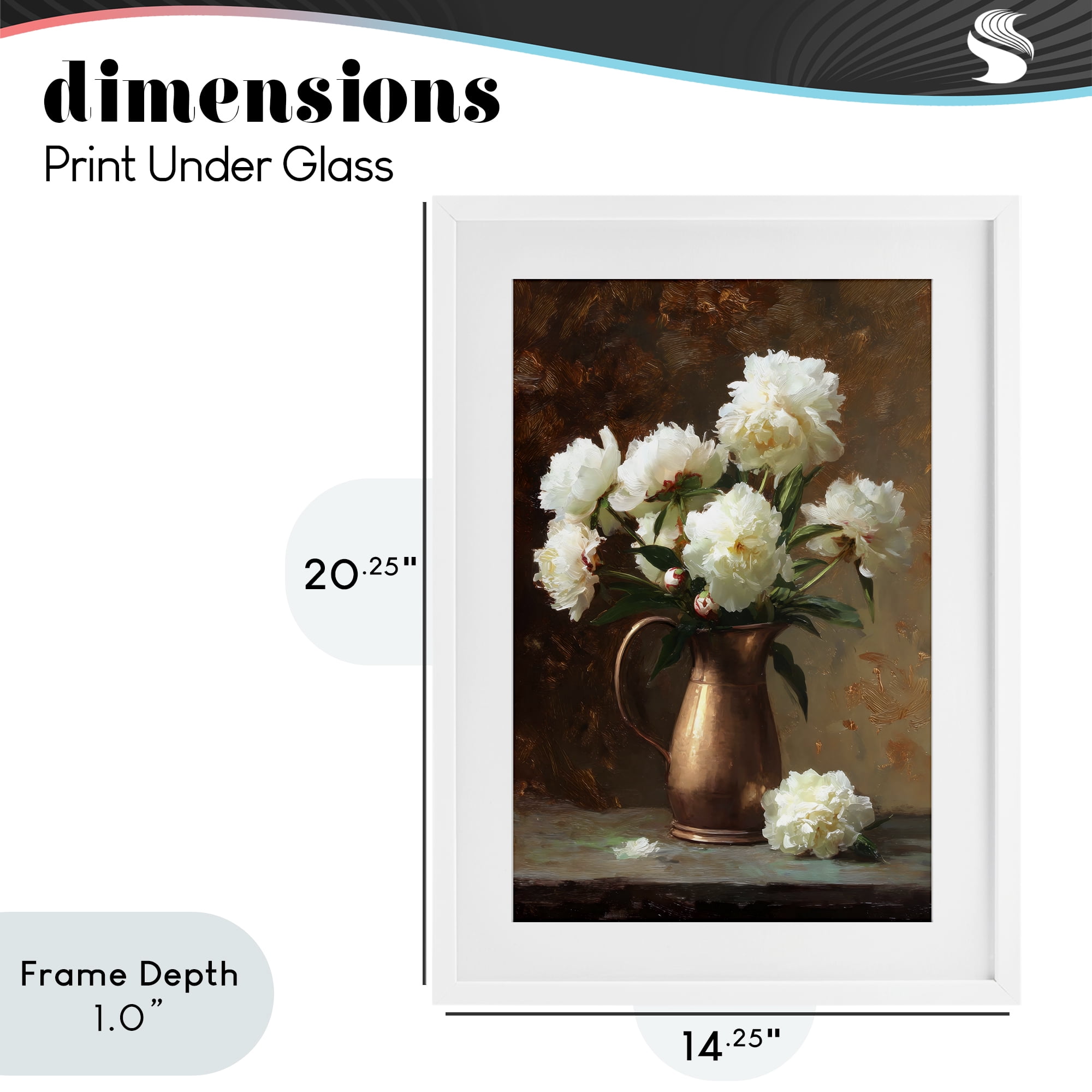 Stupell Industries Bronze Vase Peonies White Framed Print Under Glass, design by Petal Prints Design