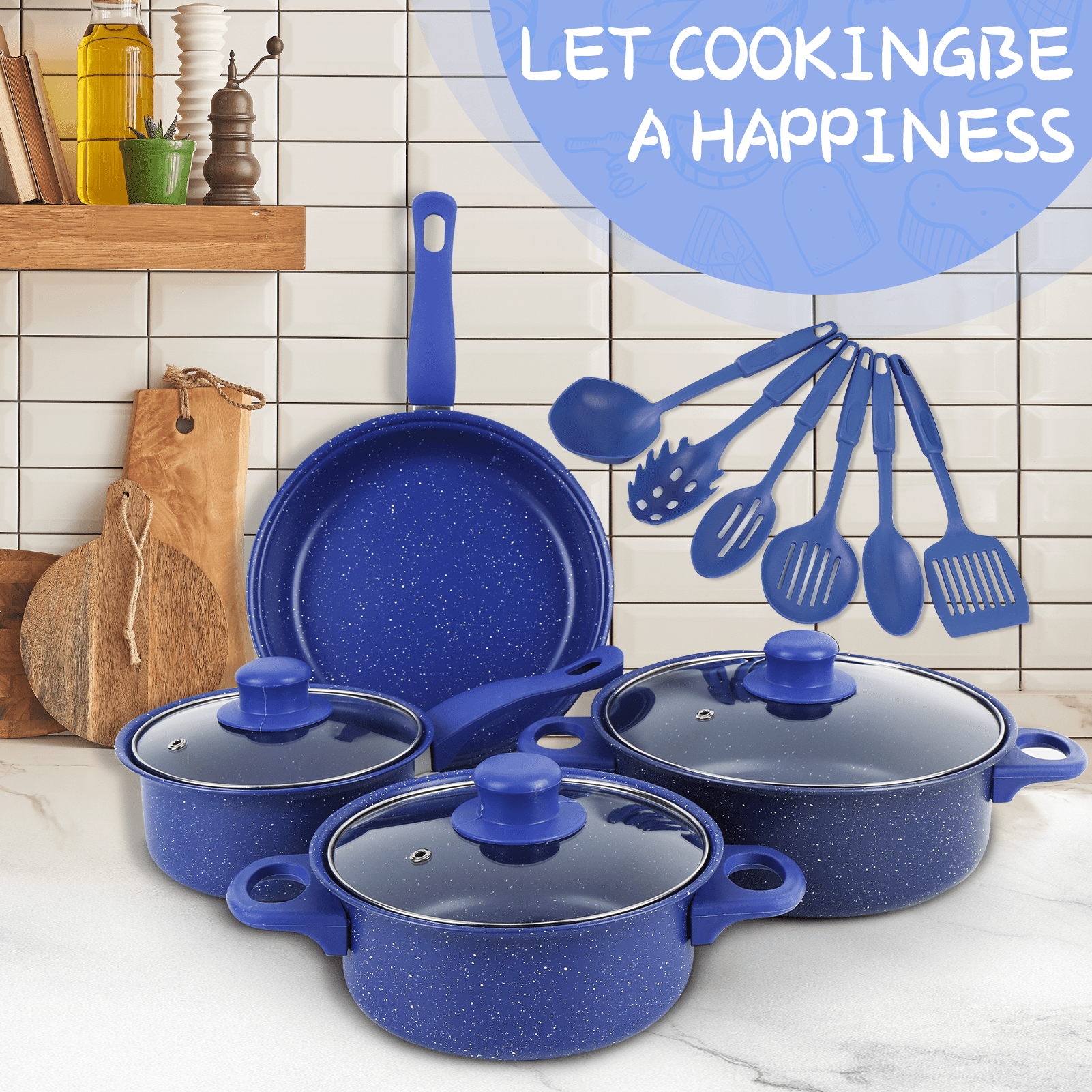 13 Piece Cookware Set, Kitchen Nonstick Pots And Pans Set With Glass Lid For Cooking, Induction & Dishwasher