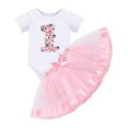 thumbnail image 2 of IBTOM CASTLE Baby Girl First Birthday Outfit Floral Lace Party Cake Smash Romper + Tutu Skirt for Photo Shoot 1 Year Pink-Flower, 2 of 8