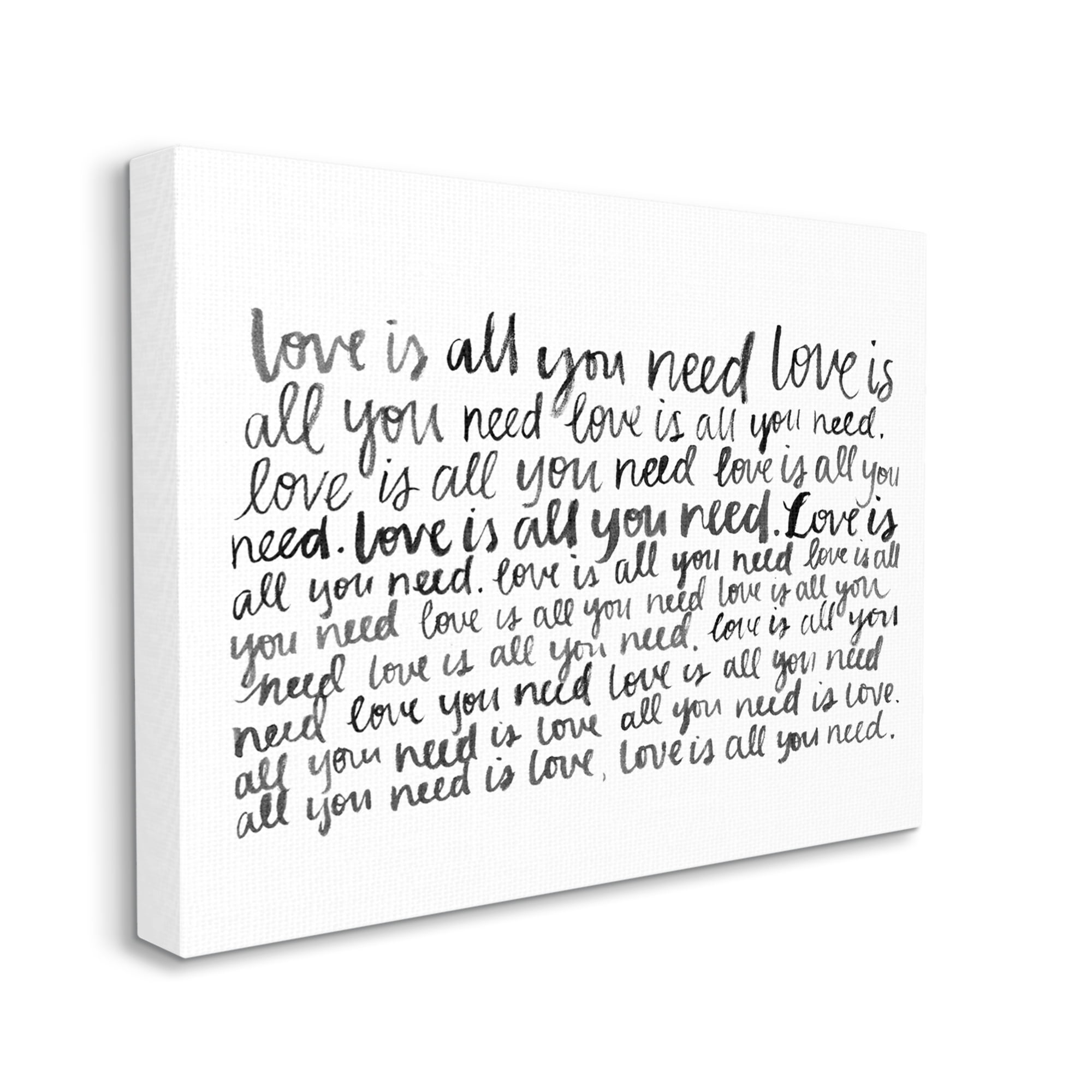 Stupell Industries Love All You Need Romantic Calligraphy Casual Cursive Graphic Art Gallery Wrapped Canvas Print Wall Art, Design by Grace Popp